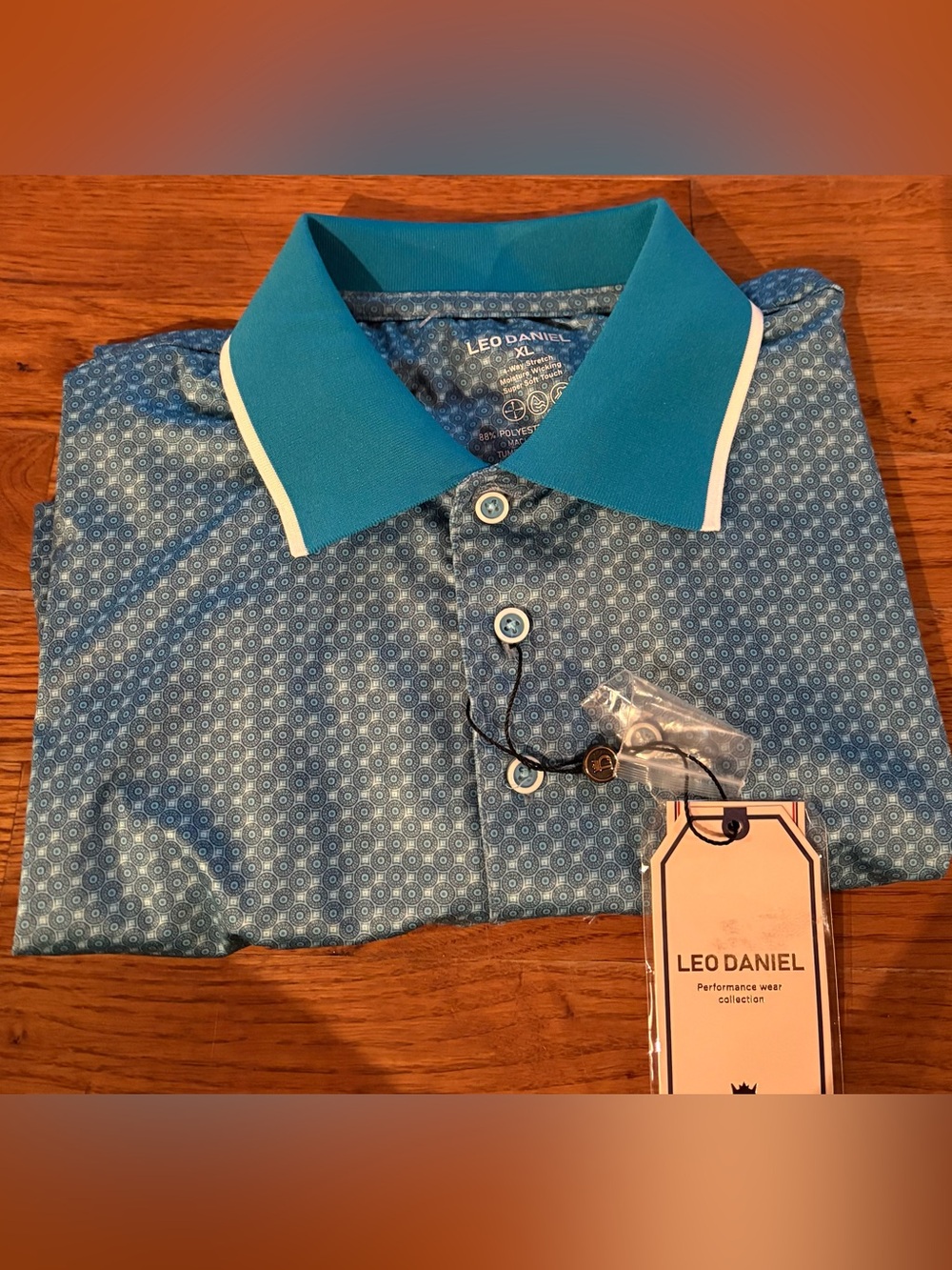 Leo Daniel Performance Wear Polo, XL, Green/White, NWT